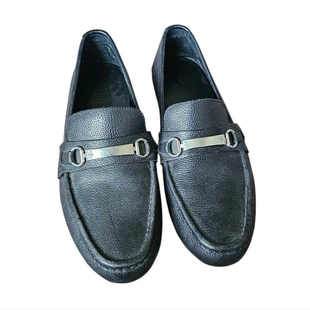 Cole Haan Black Leather Slip On Loafers with Silver Accent Size 12